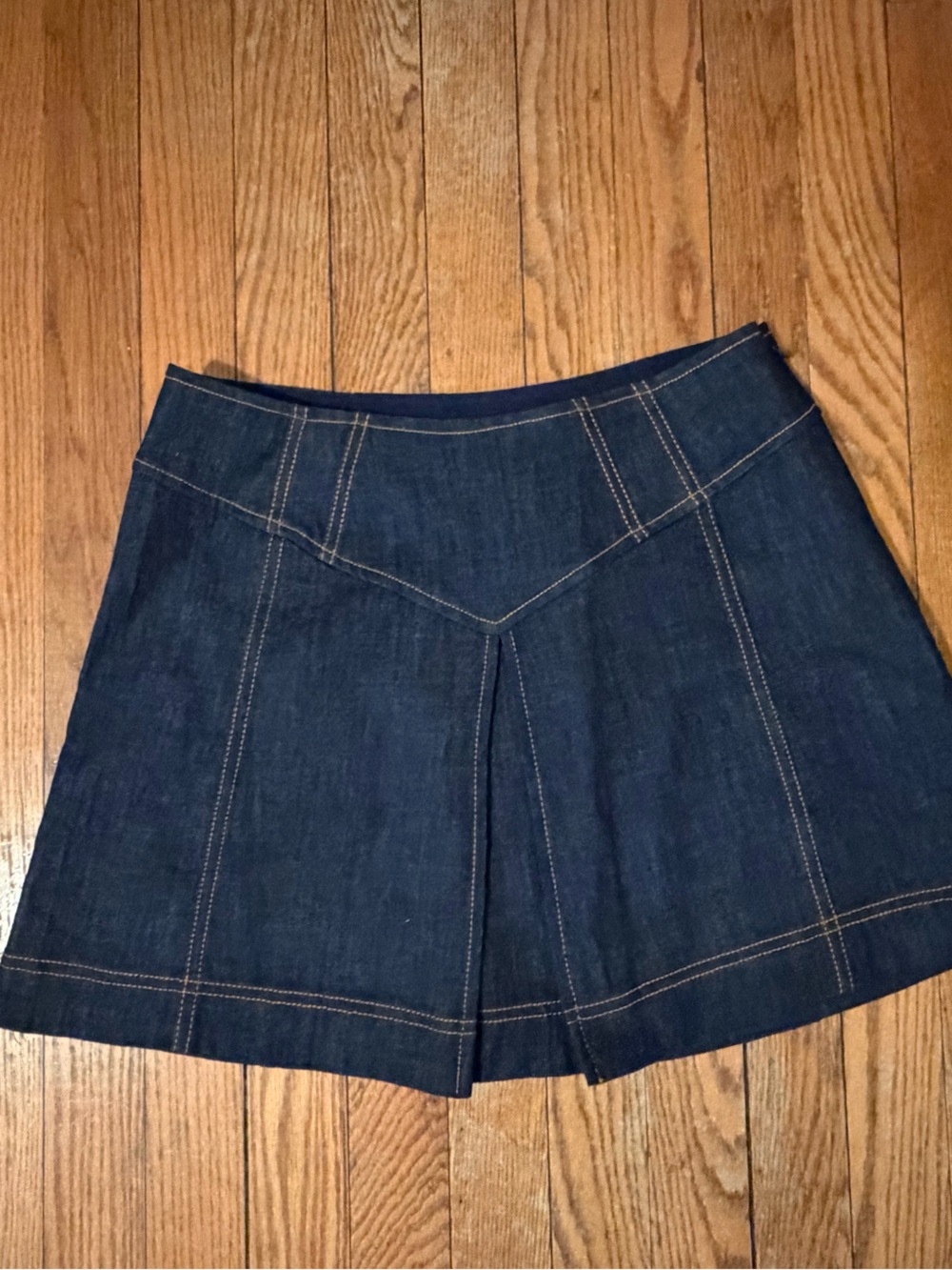 Maeve Dark Blue Denim A-Line Skirt with Contrast Stitching worn once